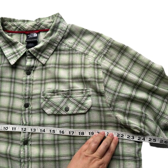 North Face Mens XL Green Plaid Check 100% Cotton Short Sleeve Button Up Shirt - Picture 10 of 11